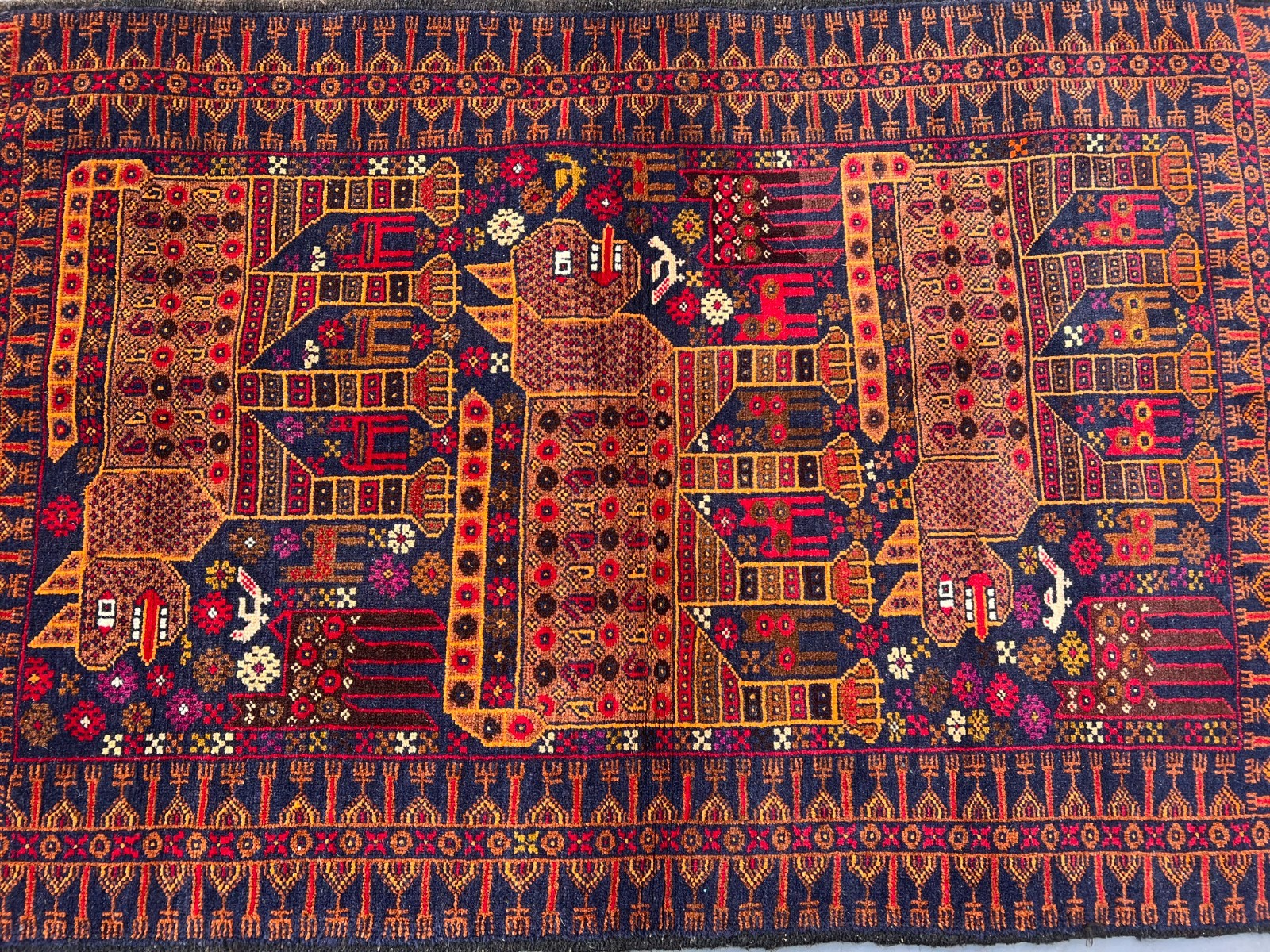 Afghan Pictorial Baluchi Lion Design Rug 3x5 Hand Knotted Vintage Nomadic Carpet