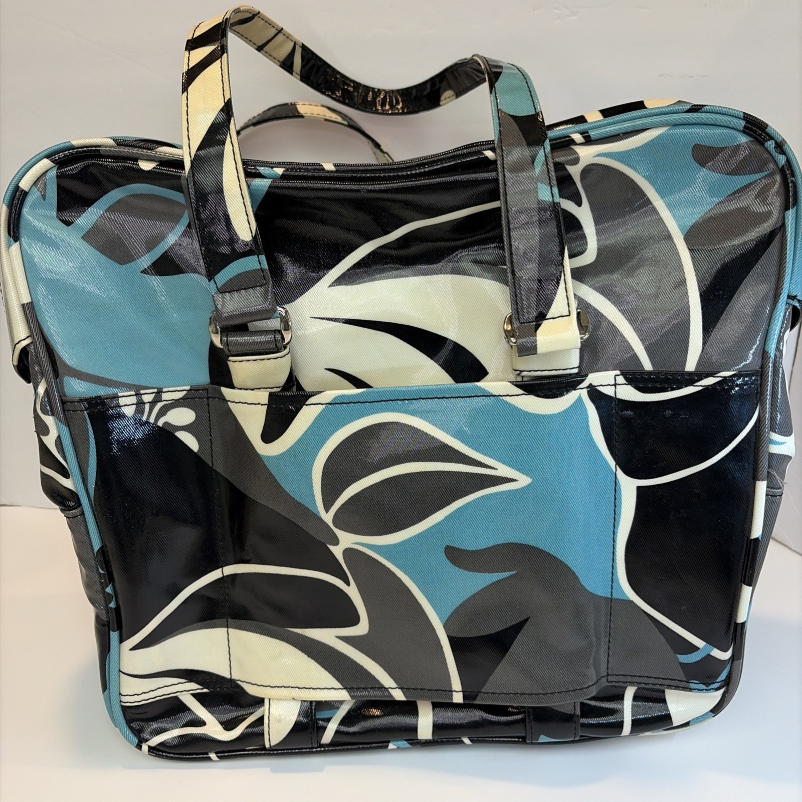 Roxy Vintage Y2K Oil Cloth Duffle Travel Bag Mod Retro Floral Turq.  See Pict.