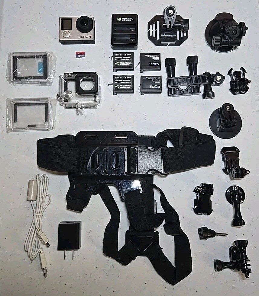 GoPro HERO4 Action Camera Bundle + 4 Batteries + Chest Mount