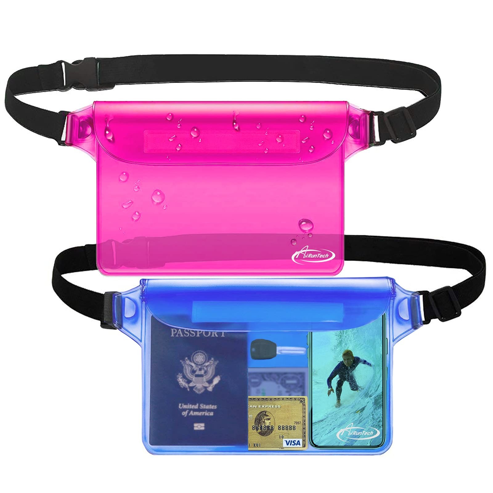 Waterproof Pouches with Waist Strap 2 Pack AiRunTech Beach Accessories Best