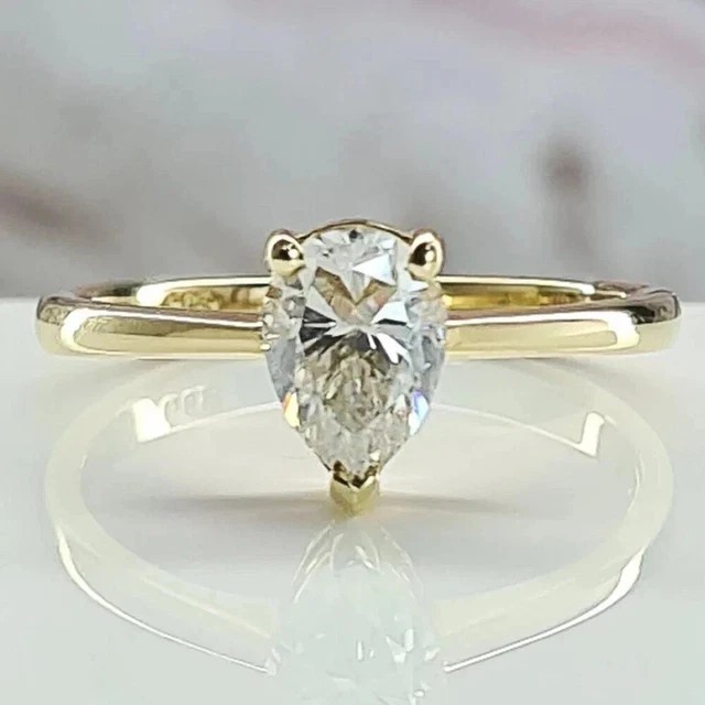 2CT Pear-Cut VVS1 Moissanite Solitaire Engagement Ring 14K Yellow Gold Plated