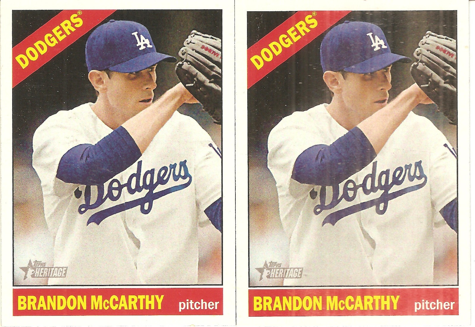 2 CARD 2015 TOPPS HERITAGE BRANDON MCCARTHY BASEBALL CARD LOT