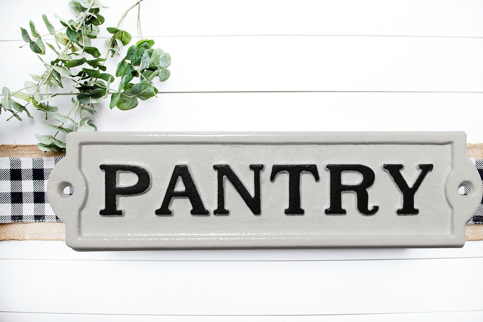 Farmhouse Decor Metal Pantry Signs - Cast Iron Door 8.0x2.1 inches, PANTRY 