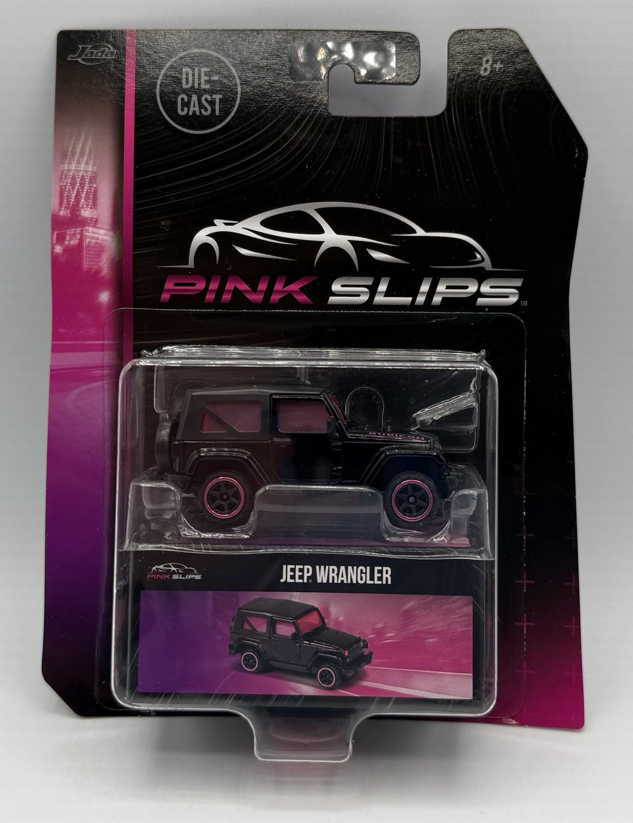 Jada Toys Pink Slips Jeep Wrangler Black Pink Rims Diecast 1:64 2023