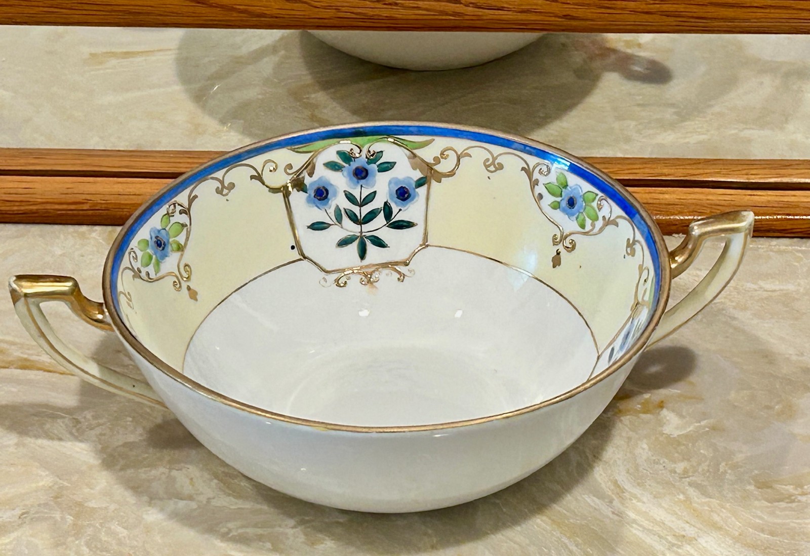 Vintage pre 1920s Nippon Bowl Hand Painted Floral Gold Accents double handles