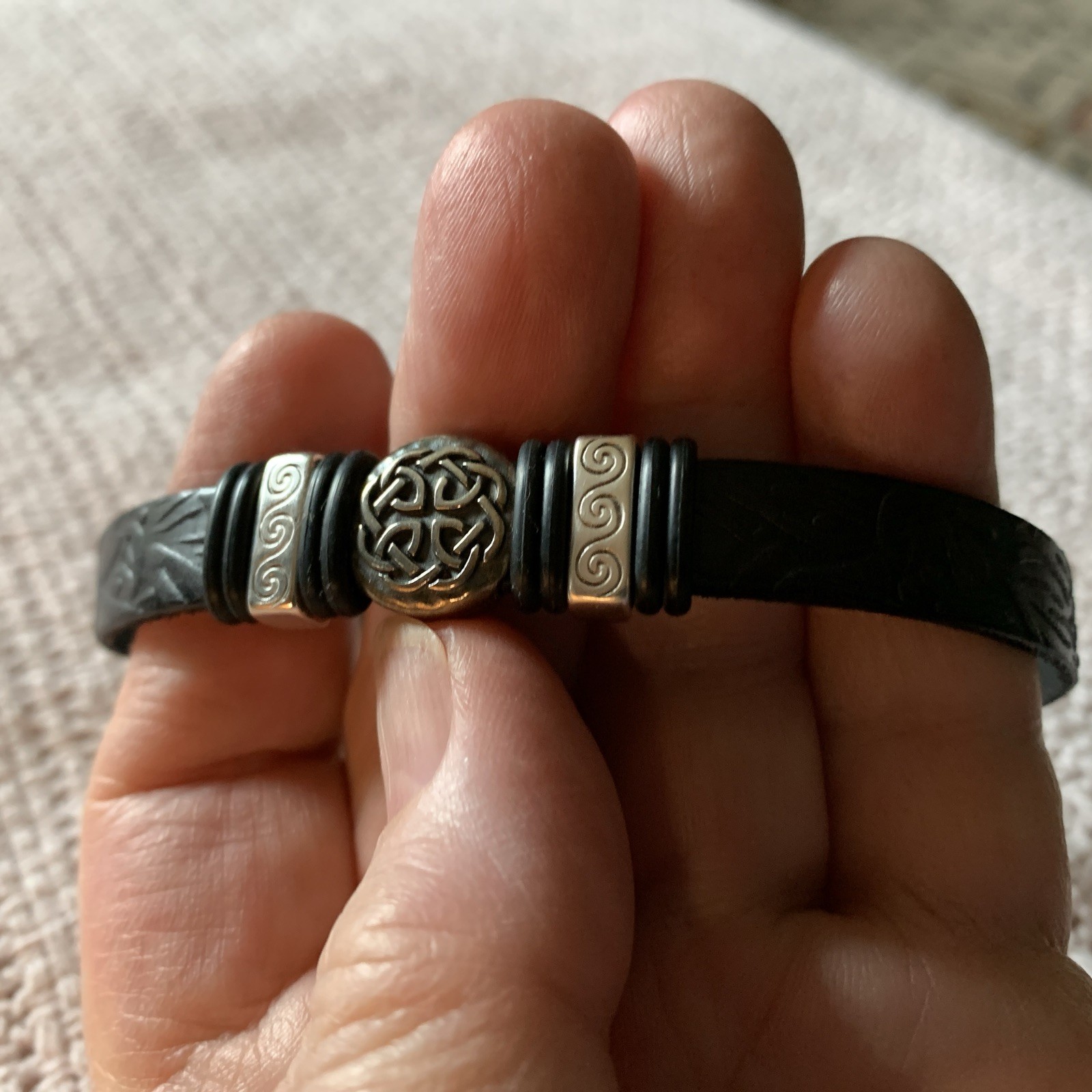 Celtic Knot, Embossed Leather Bracelet  7 1/2”