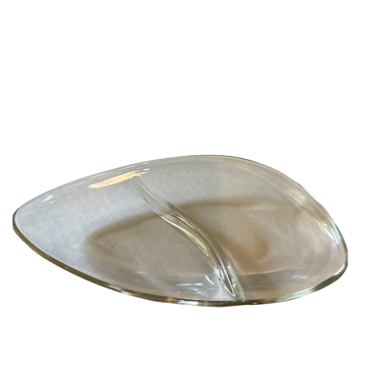VTG MCM Boomerang Type Divided dish clear glass Bowl Dish Atomic 9"  By 5 “