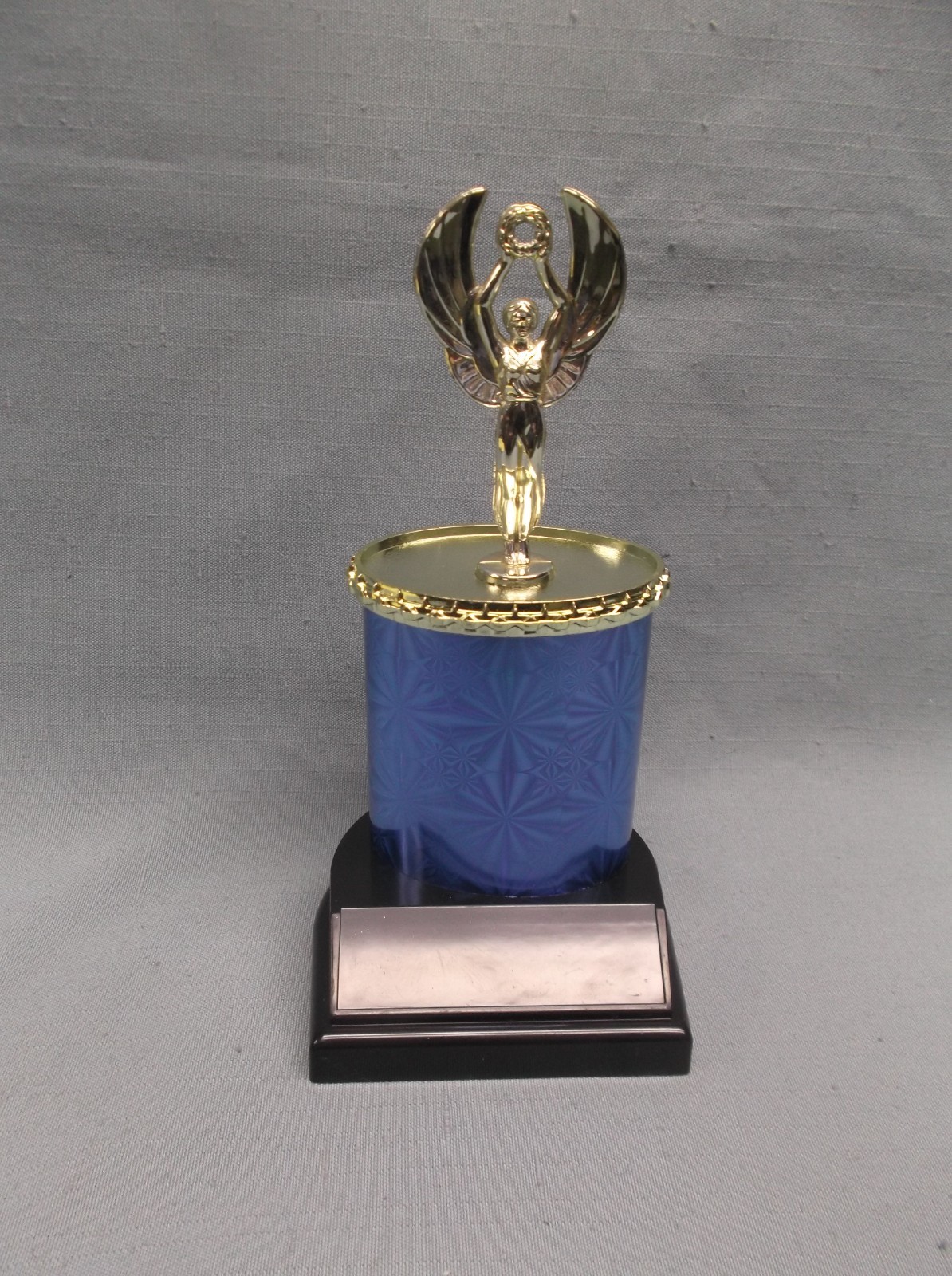 victory trophy award blue oval column weighted black base FREE LETTERING