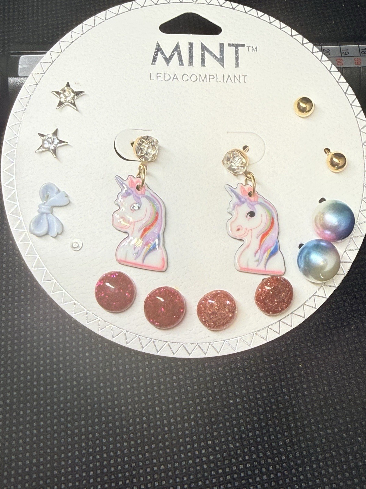 MINT Multicolor Unicorn, Star, Bow Stud & Dangle Earrings Set for Kids