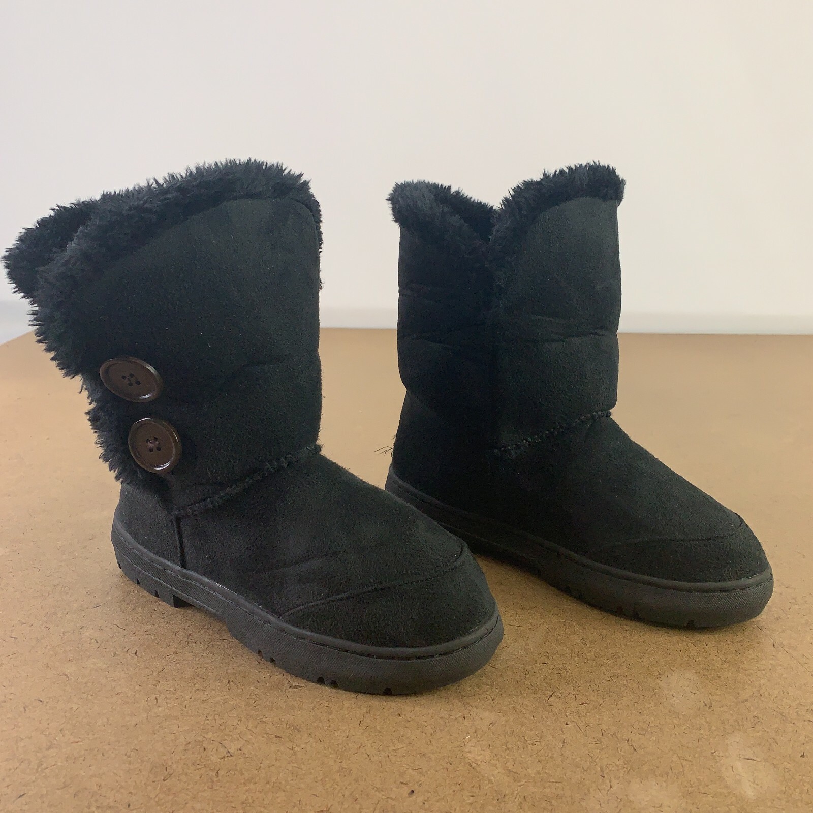 CLPP'LI Women's Shoe Size 6 Black Faux Suede Twin Button Lined Winter Boots New