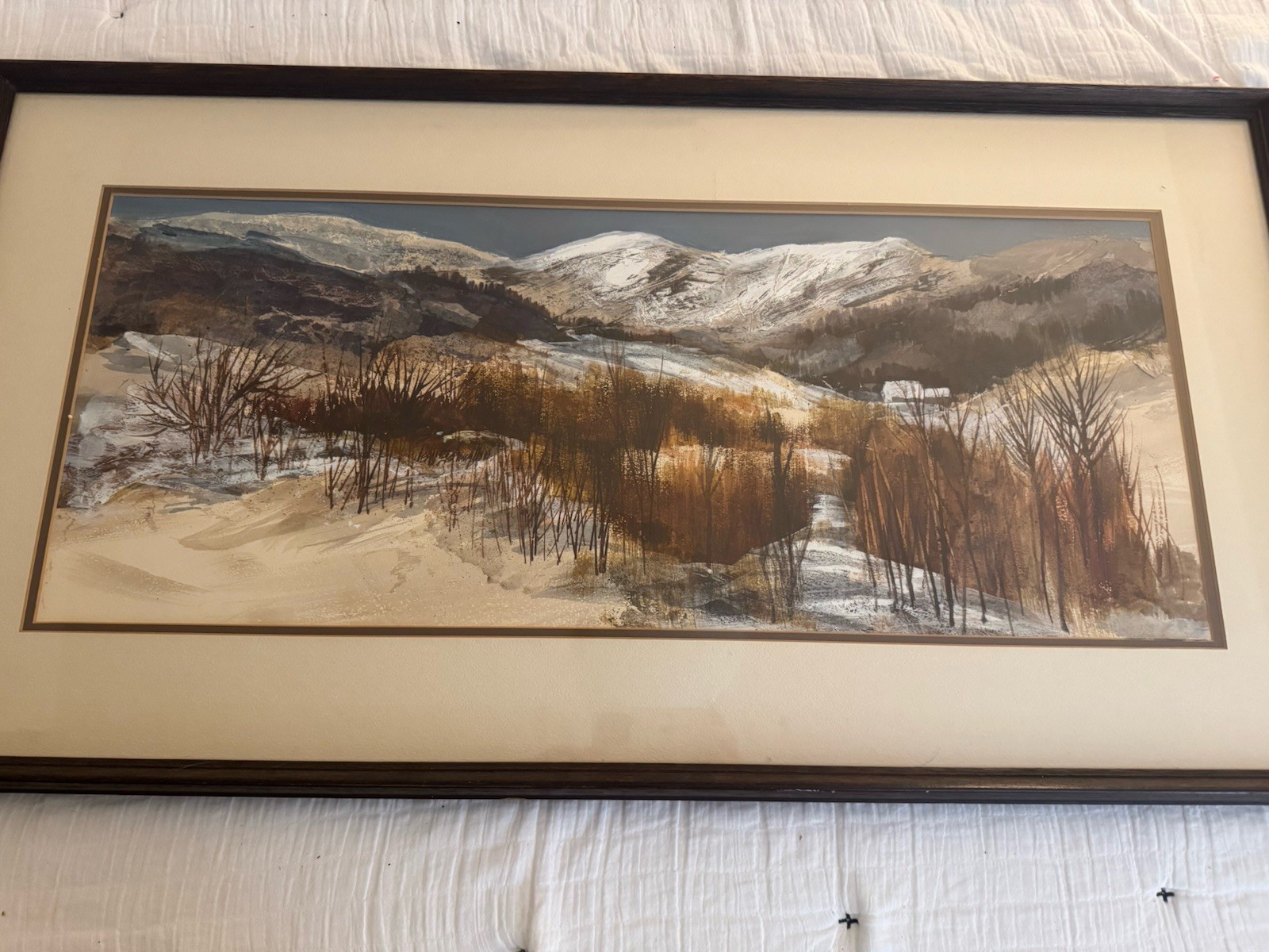 Mountain Landscape Original Painting Framed Wall Art Nature Snow Schwalbe