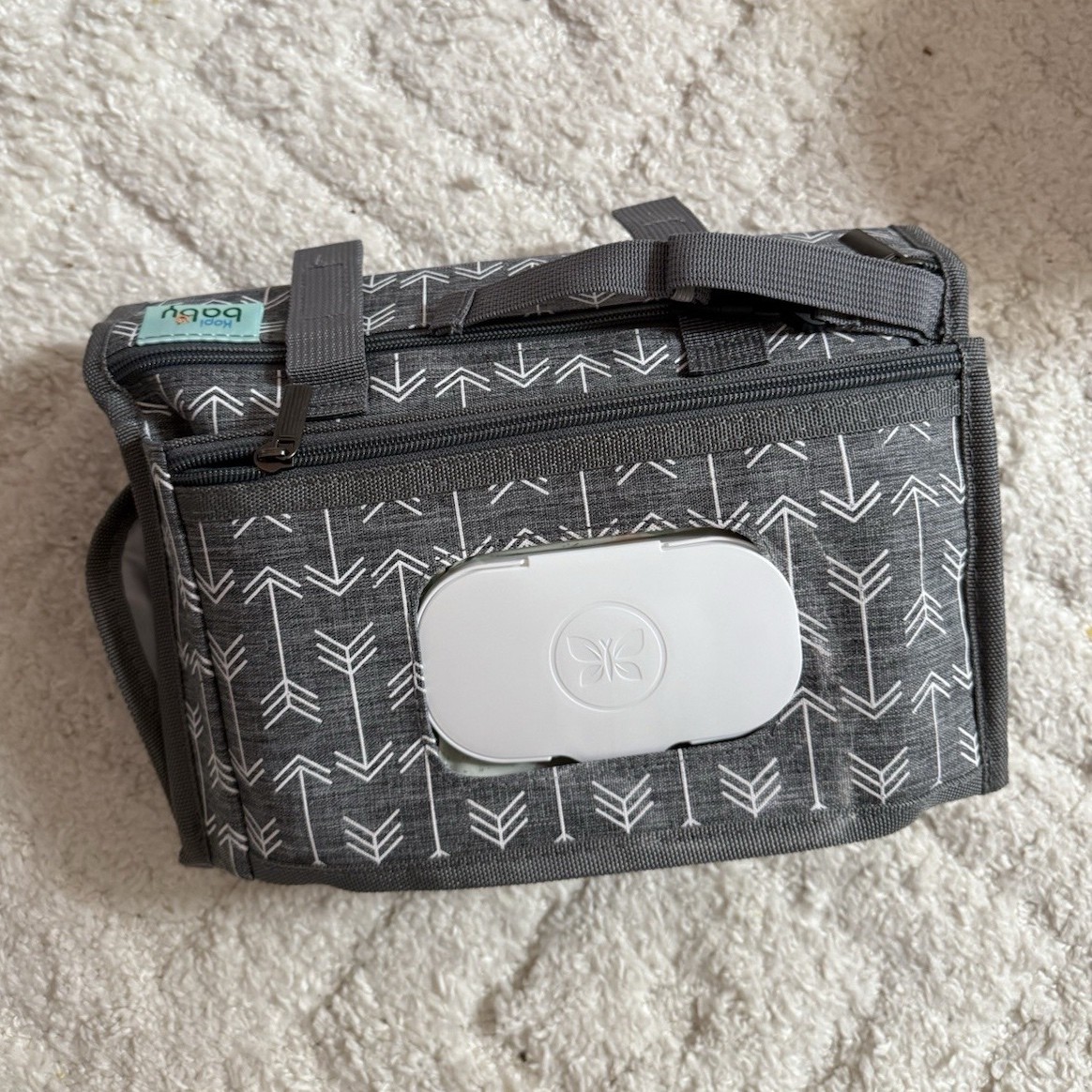 Boppy Gray Arrow Portable Padded Baby Changing Pad with Storage Pockets