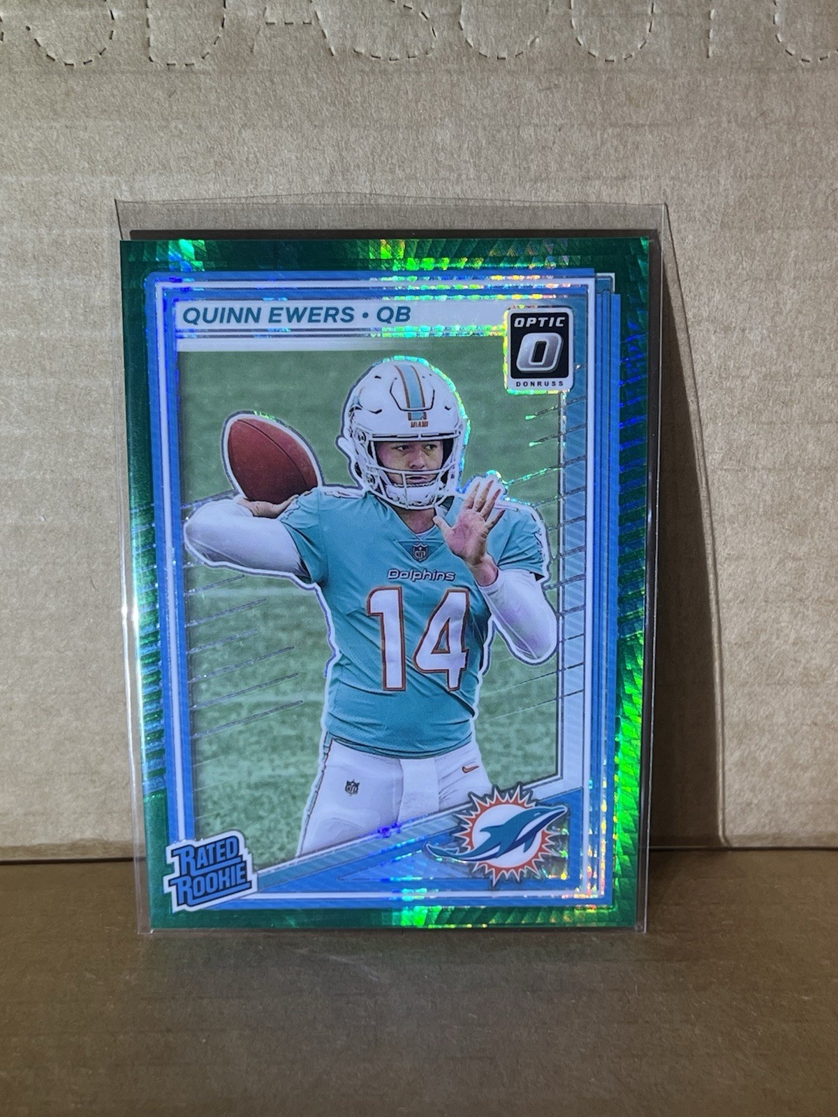 2025 Donruss Optic Quinn Ewers Rated Rookie Green Hyper Prizm #213 Dolphins