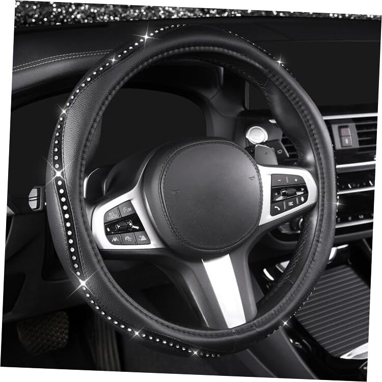  Bling Steering Wheel Cover - Crystal Studded Rhinestone Non-Slip BLACK