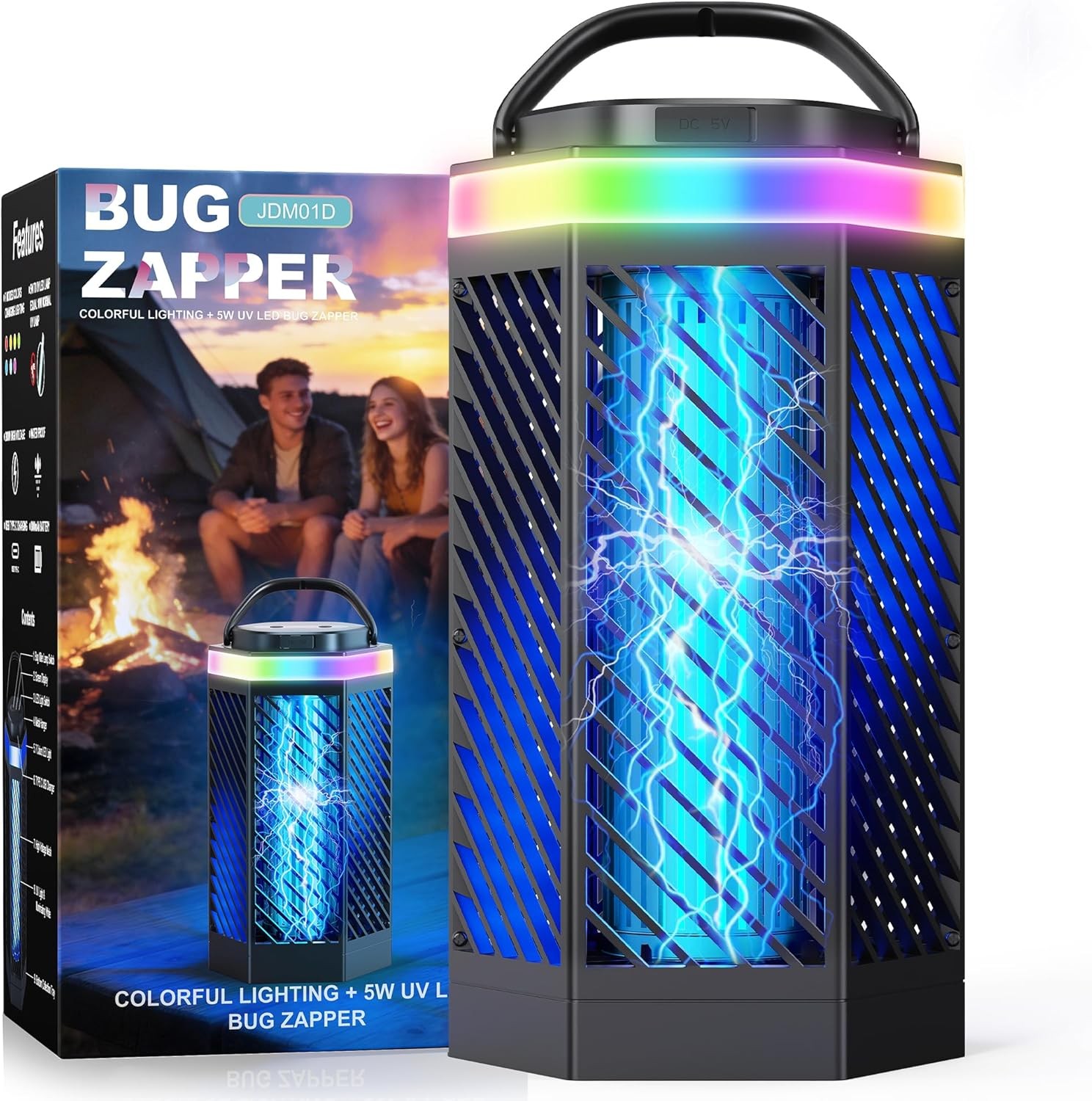 Bug Zapper Outdoor Indoor, Rechargeable Mosquito Zapper with 8000mAh Battery & L