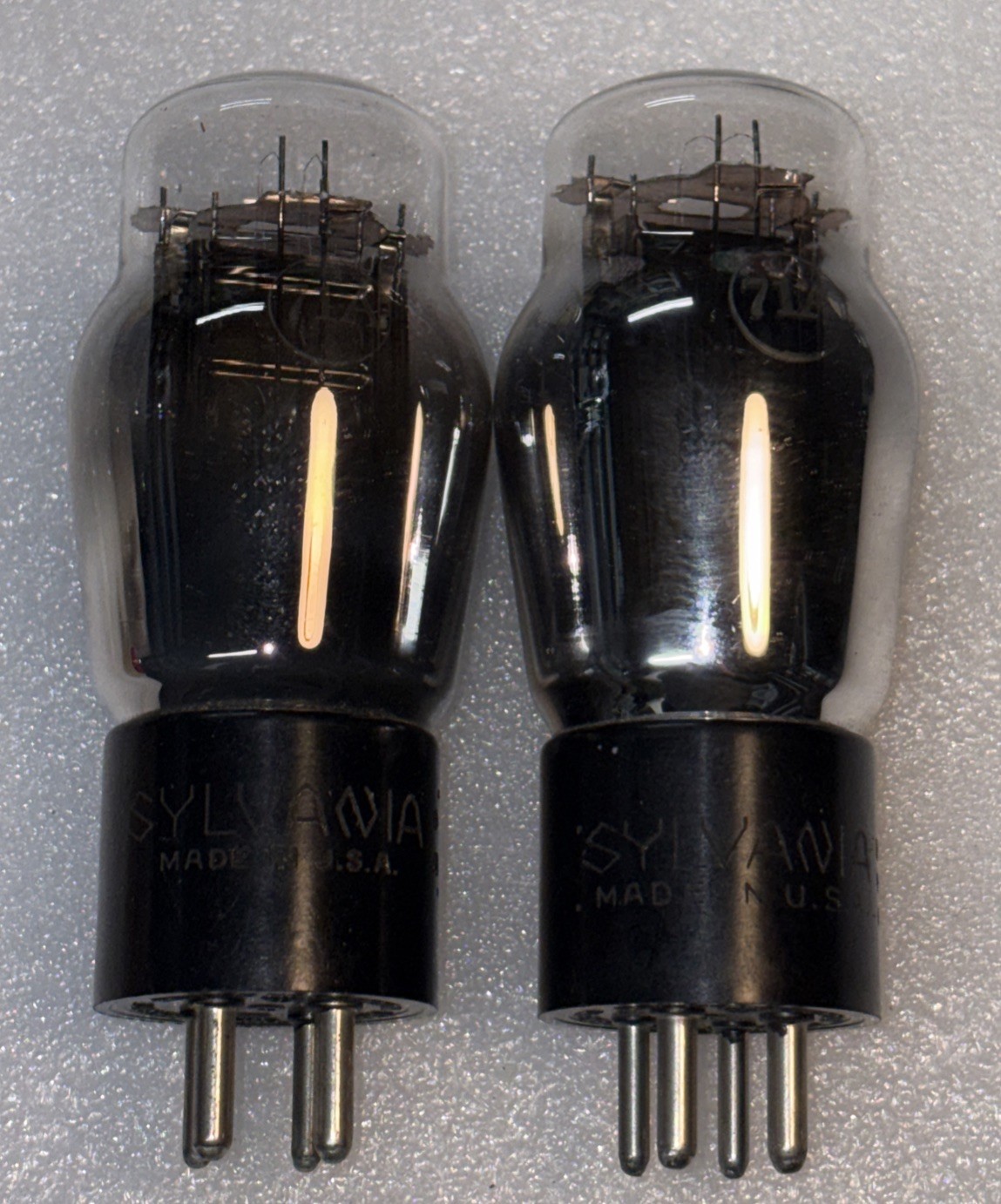 Perfectly Matched Pair Sylvania 71A Engraved Base Vacuum Tubes TV7 Tested NOS