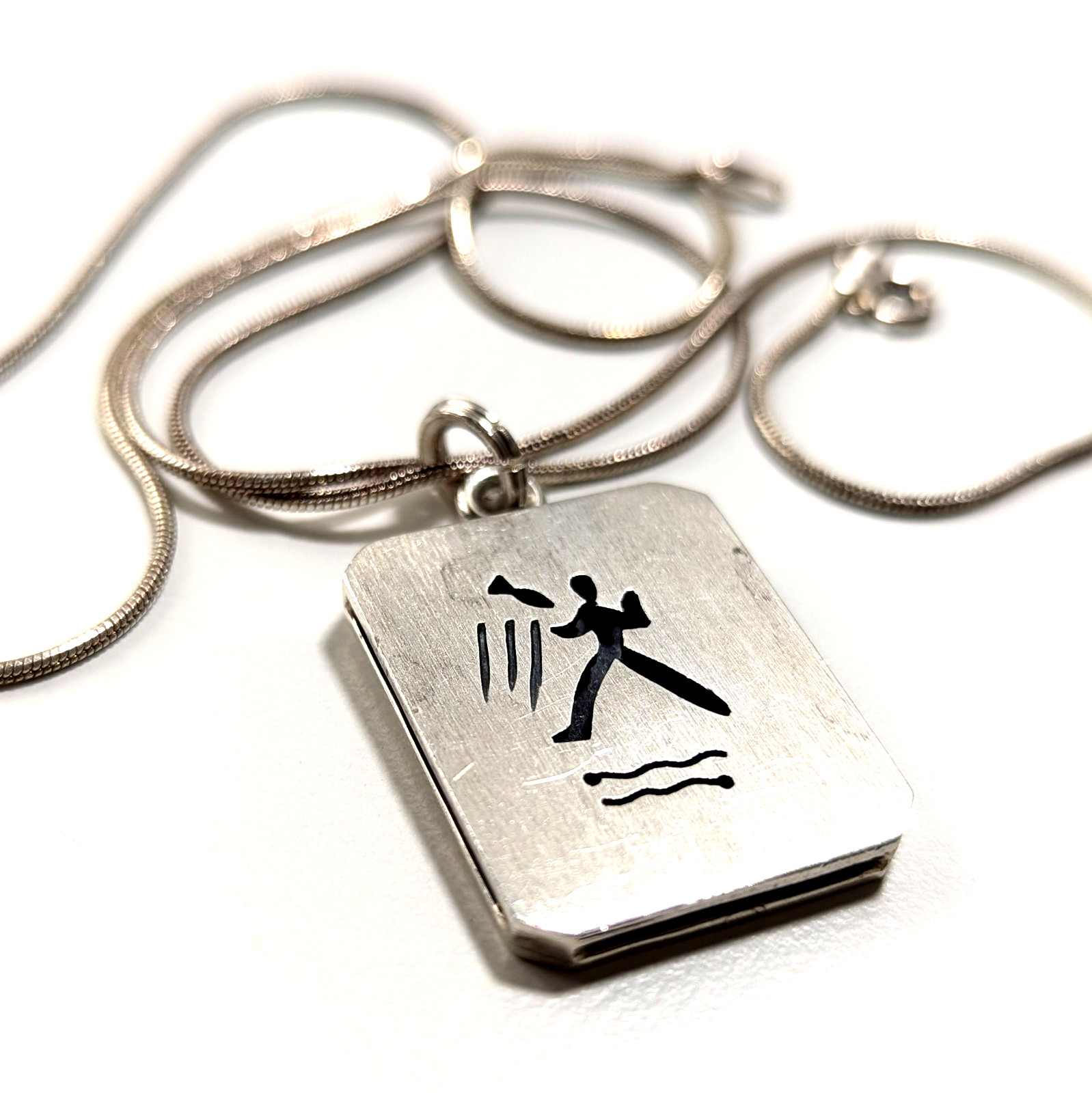 Sterling Silver Taxco Mexico Petrograph Necklace 20in Chain Square Pendant 14.4g