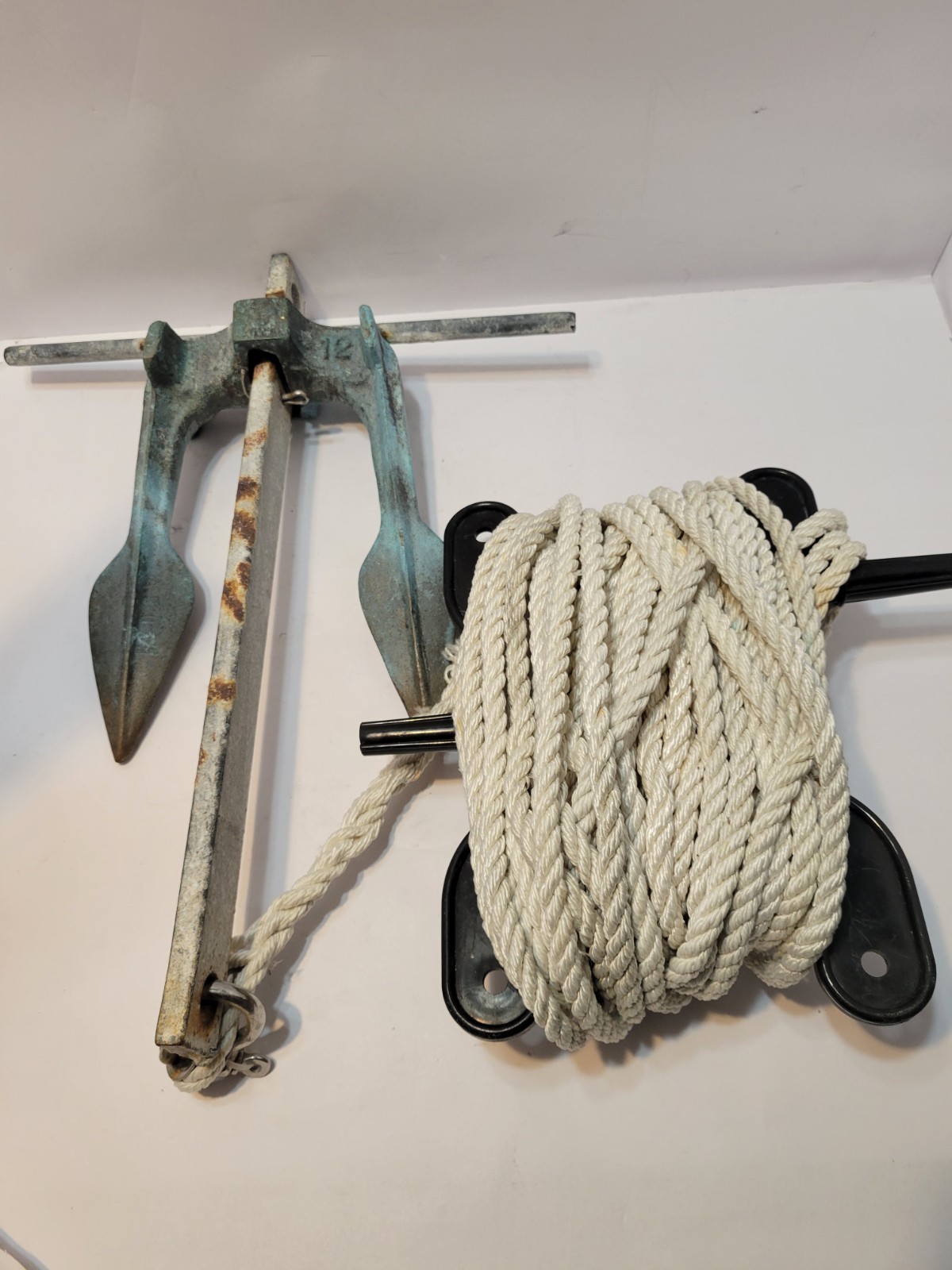 VINTAGE BOAT ANCHOR AND ROPE Nautical Maritime