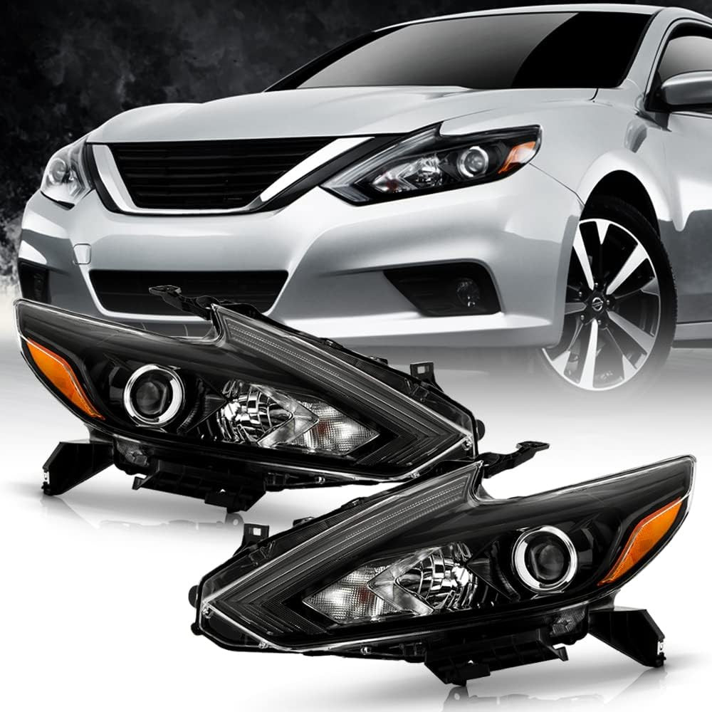 - for 2016 2017 2018 Nissan Altima Halogen W/O LED DRL Black Projector Headlight