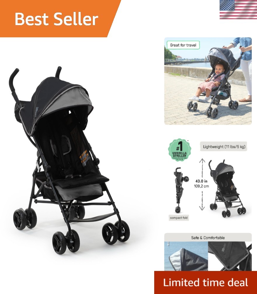 Gray 3D Mini Stroller - Lightweight Design, Easy Compact Fold, and Sun Visor