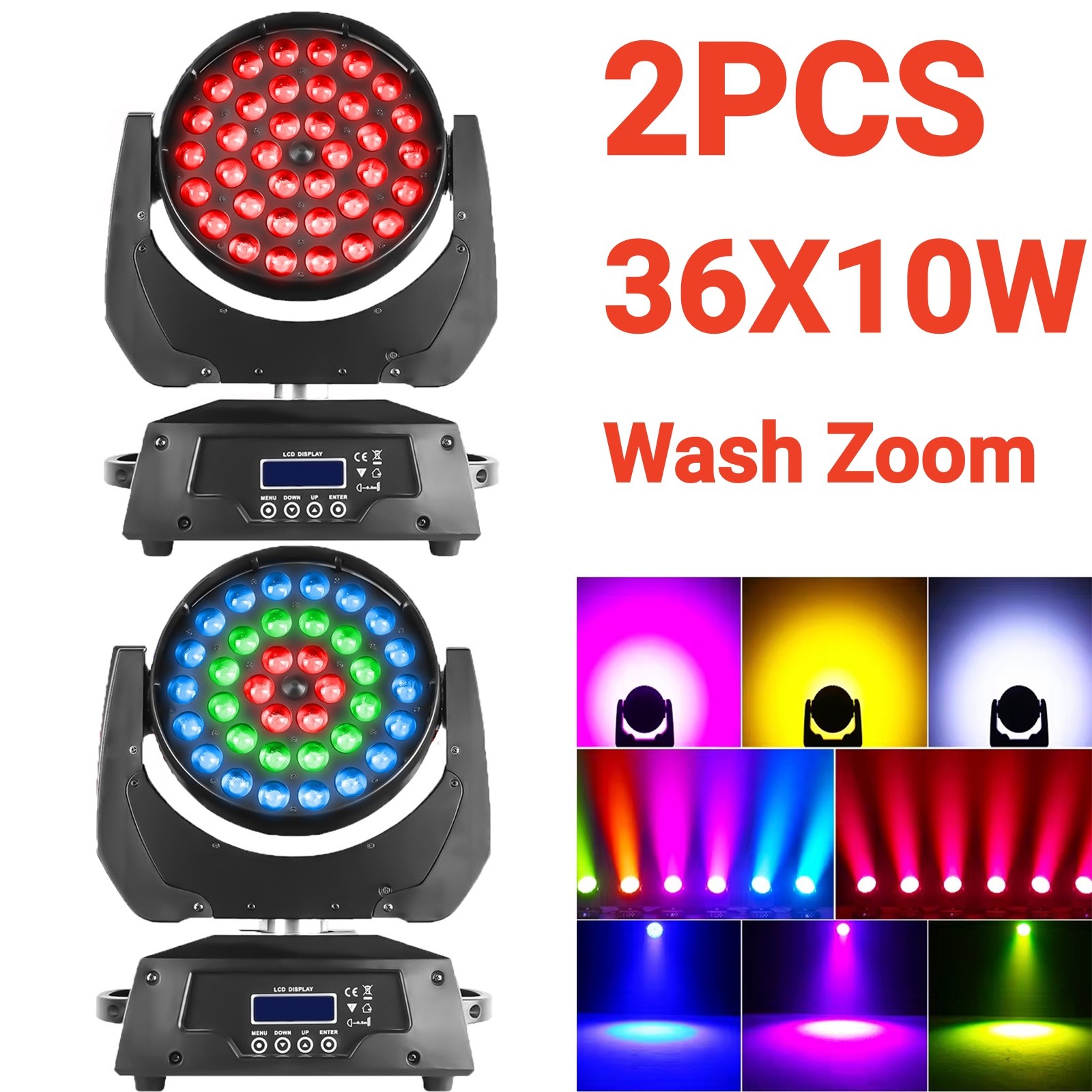 2PCS 360W RGBW LED Wash Zoom Moving Head Light DMX 36X10W Beam Stage Lighting DJ