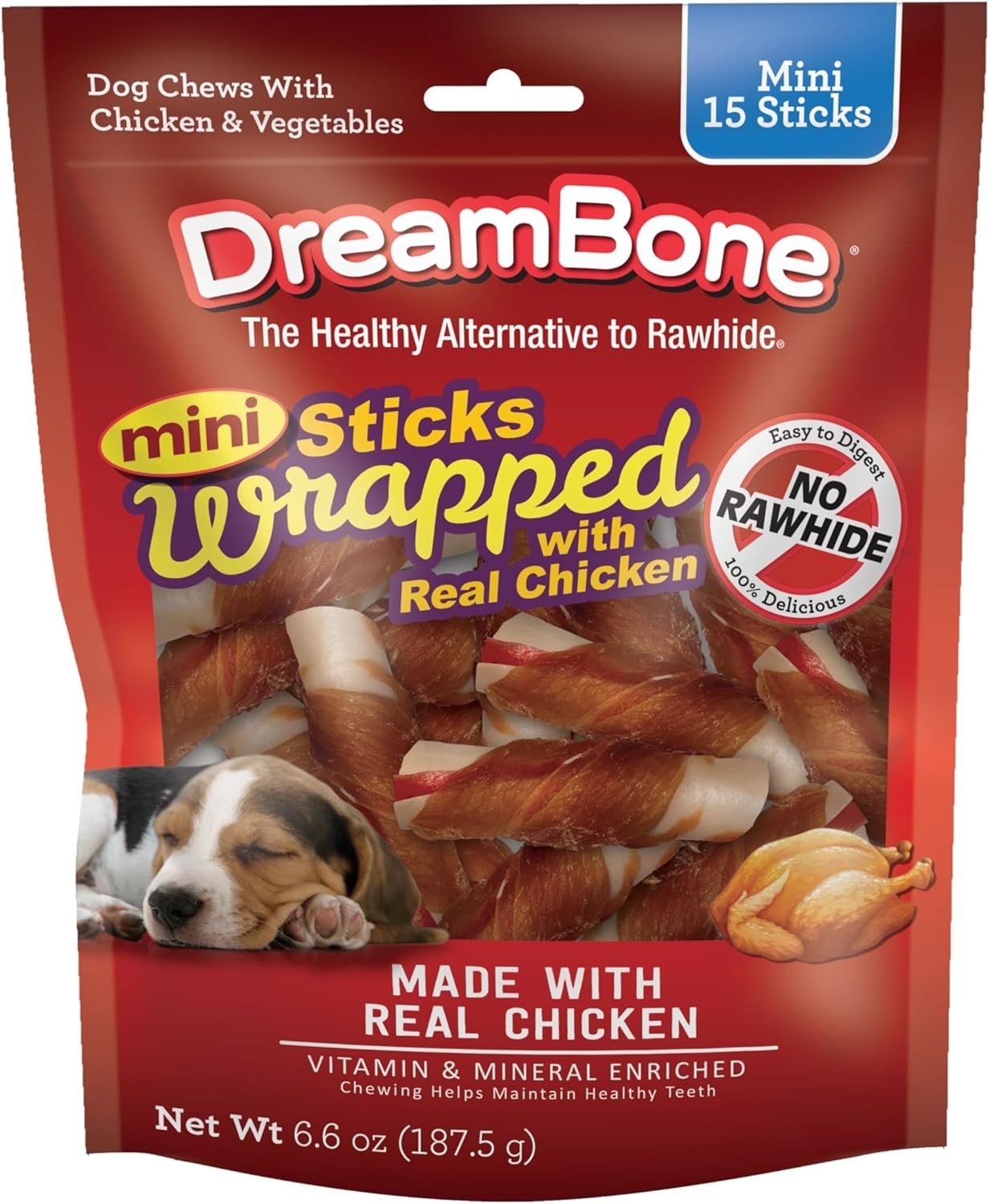 DreamBone Mini Sticks Wrapped With Real Chicken, Rawhide Free Dog Chew Sticks, 1