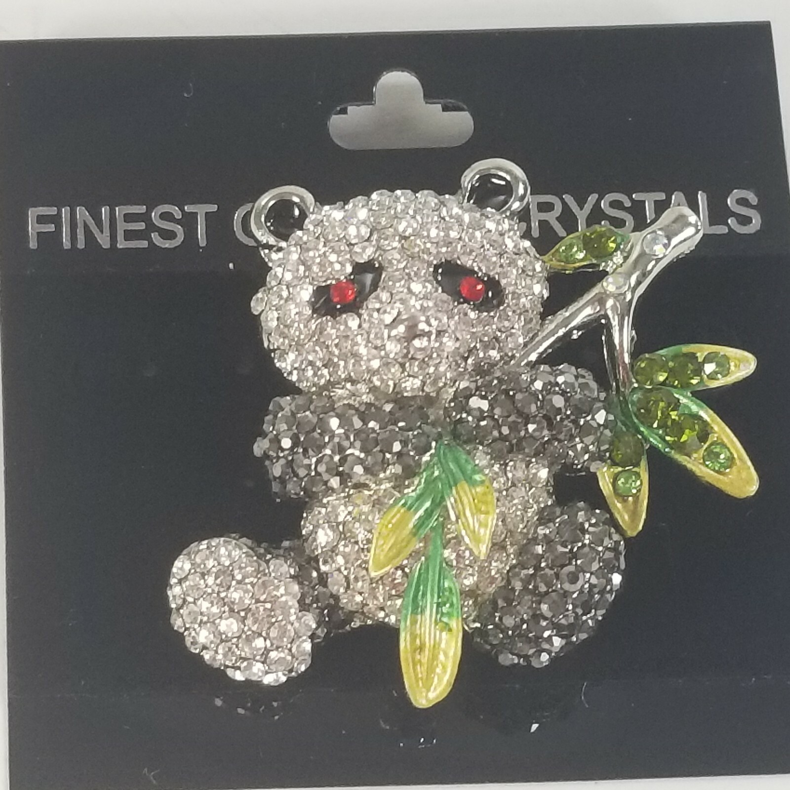 Smithsonian Pin Brooch Black Enamel Panda Bear Rhinestone Crystal