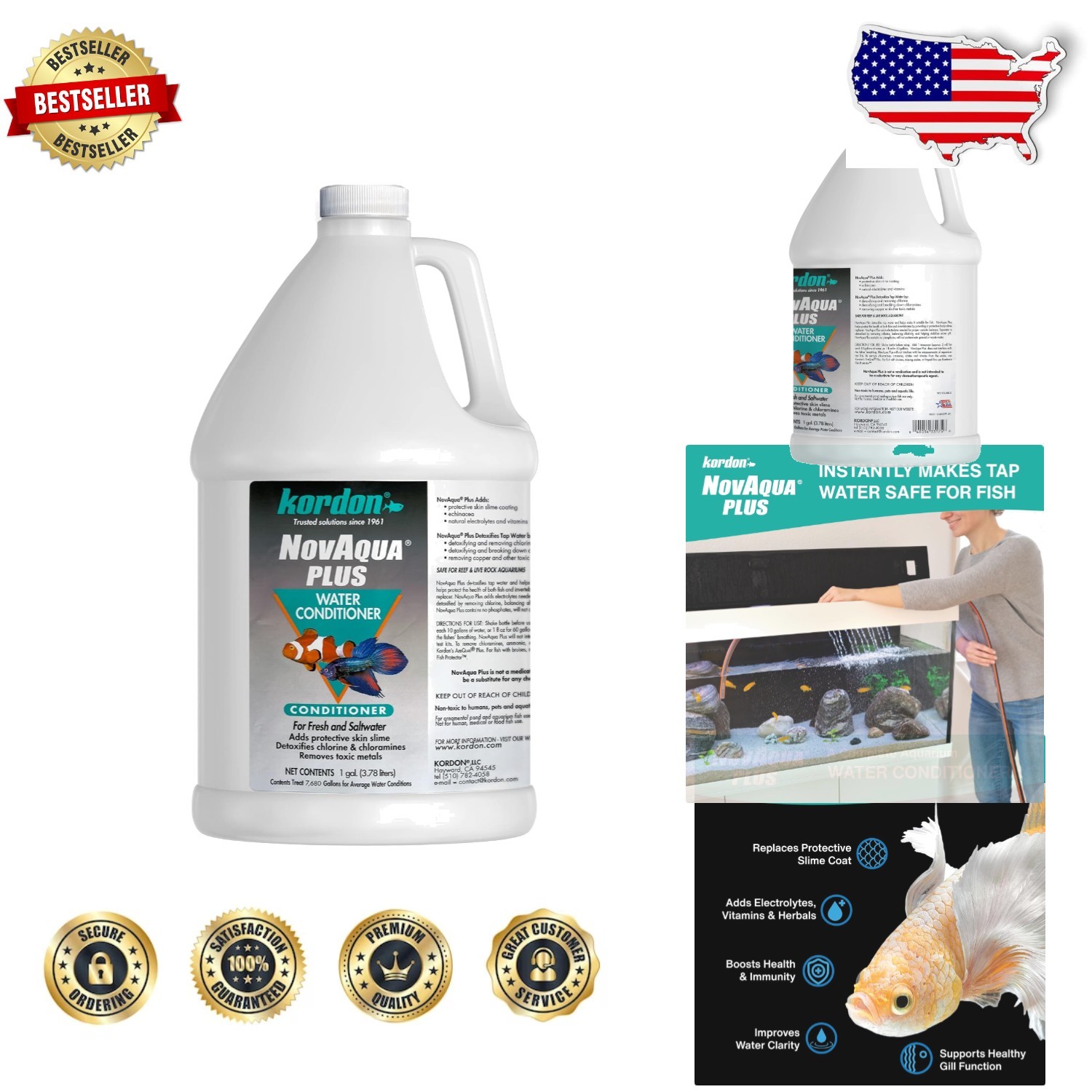 Elite NOVAQUA Plus 1 Gallon - Safe Freshwater/Saltwater Aquarium Water Treatment