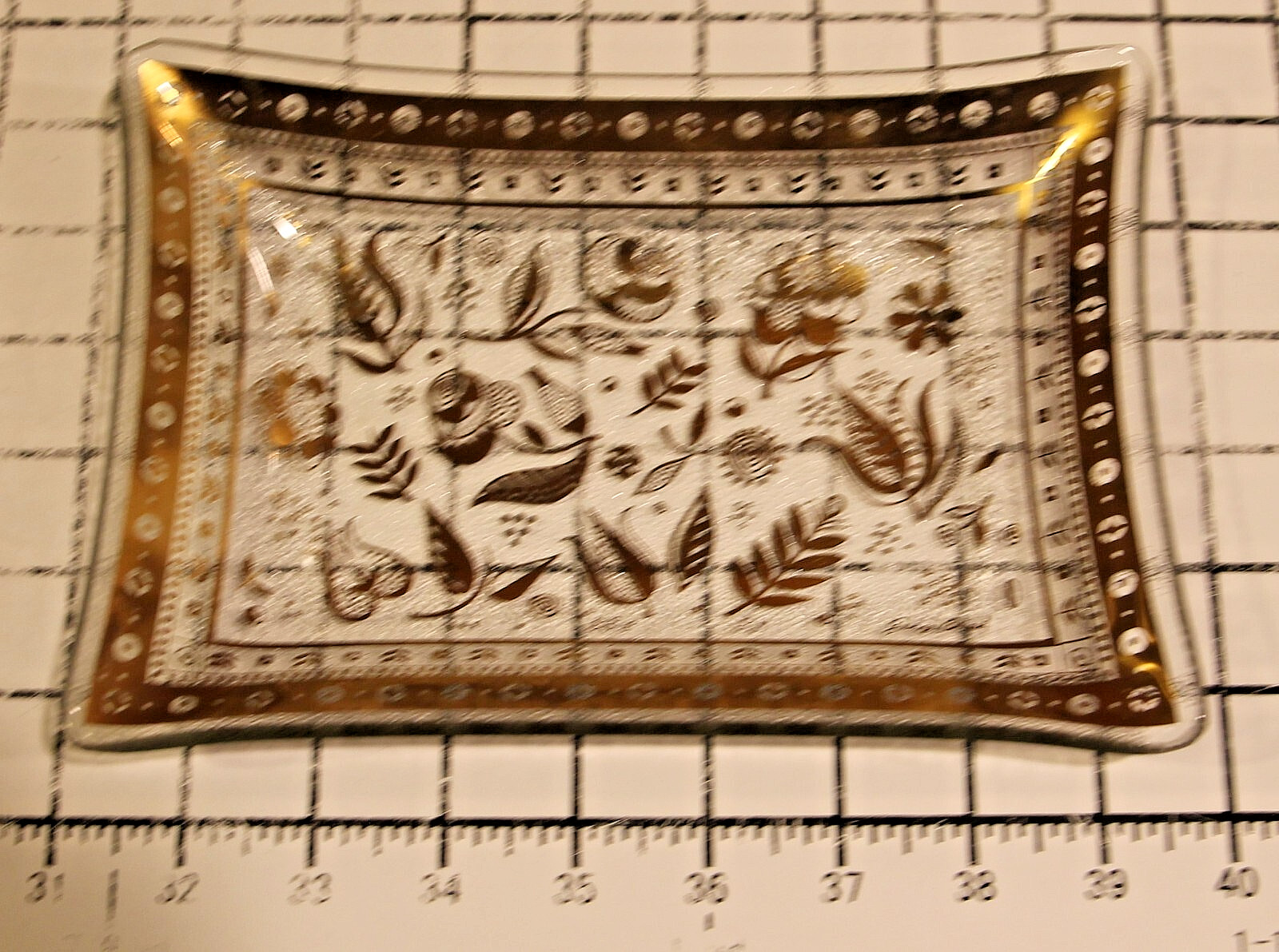 Vtg Georges Briard Persian Garden Pattern Glass Snack Trinket Tray 9" wide