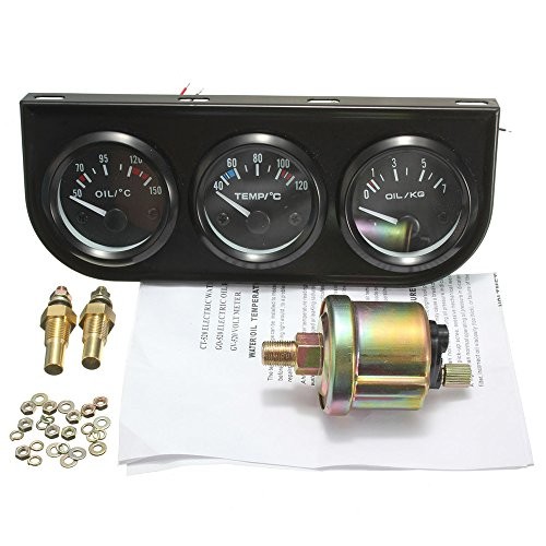 52mm 3 in 1 Car Auto Gauge Kit, 12V Triple Gauge Kit Oil Temp Water Temp 