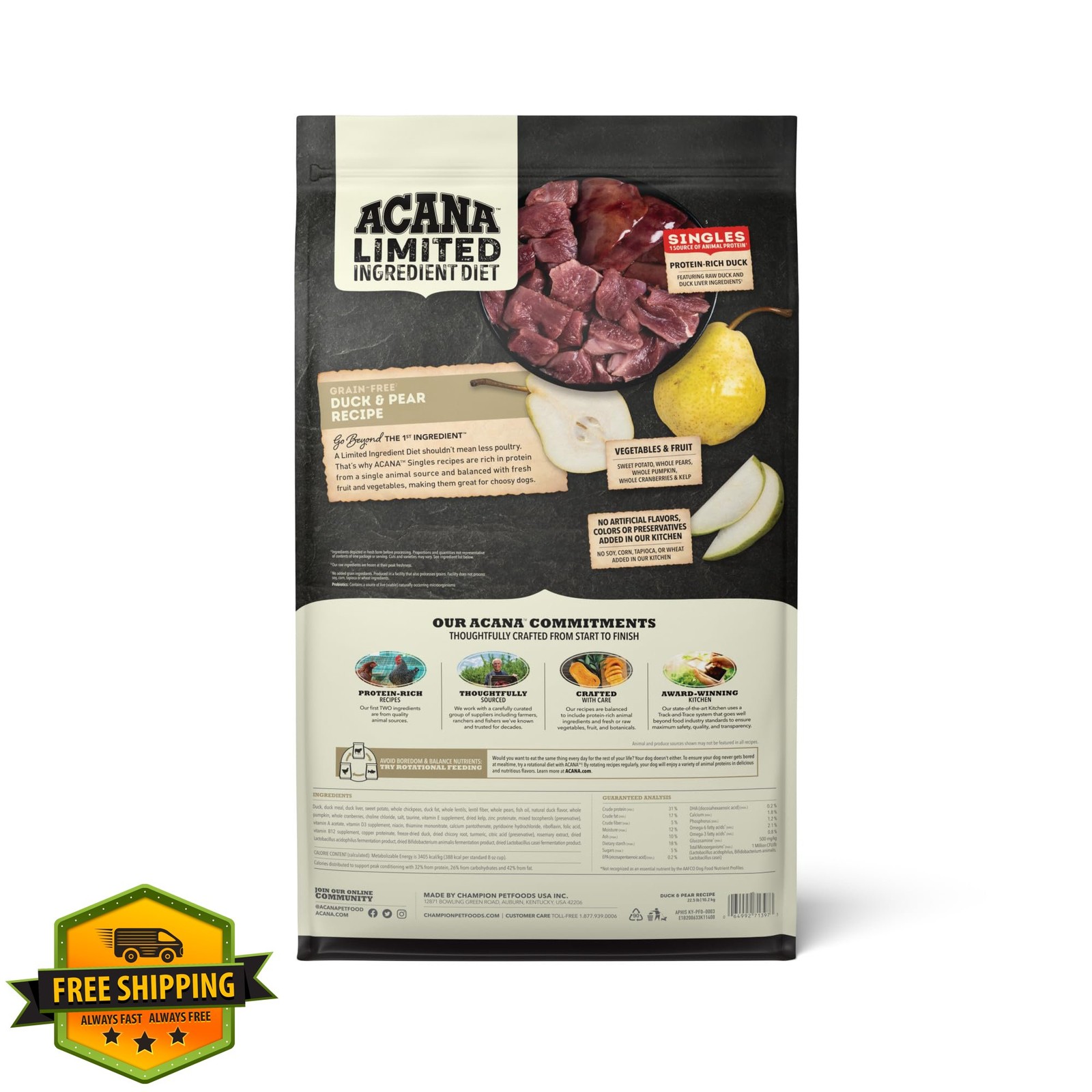 ACANA Singles Duck Pear Grain Free Dog Food 22.5lb