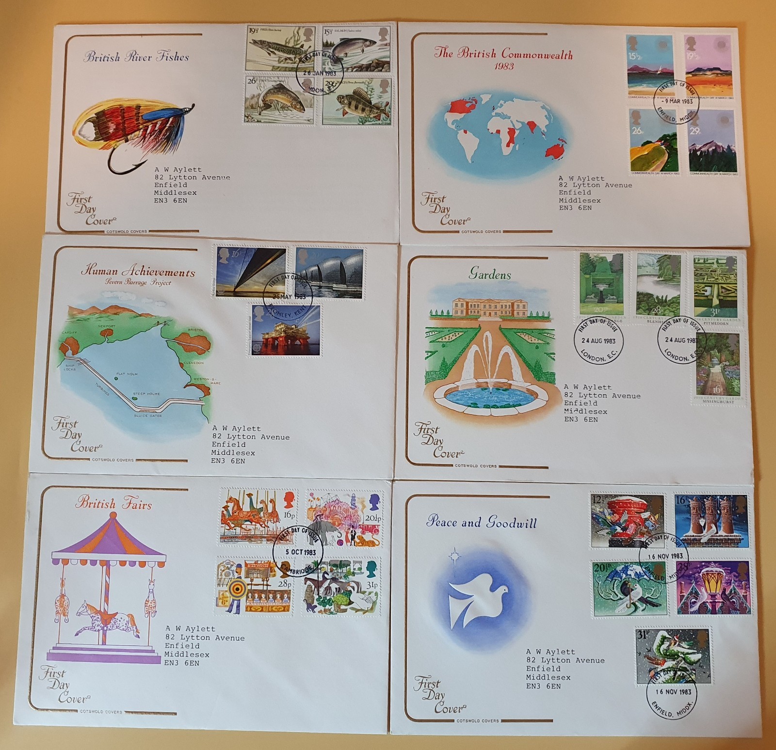 FDC - 1983 - COLLECTION OF 6 COTSWOLD FIRST DAY COVERS -  #3293