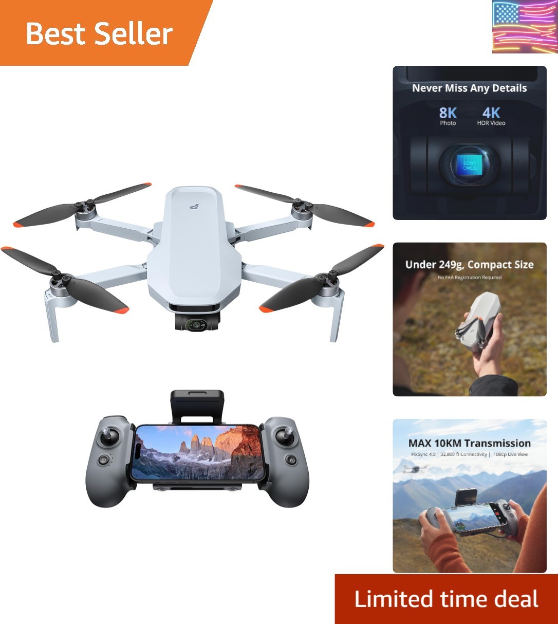 ATOM 2 Drone with Camera for Adults 4K HDR Video, 8K Photo, Under 249g, 3-Axi...
