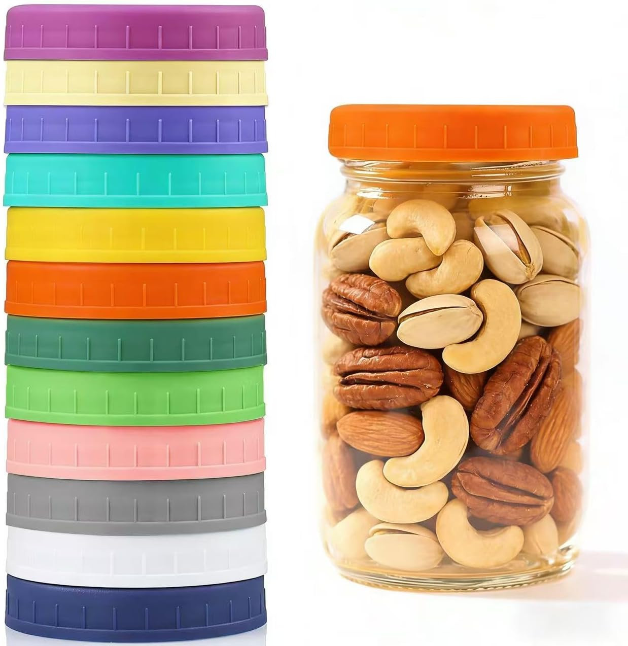 12 Pcs Multicolor Wide Mouth Mason Jar Lids, Non-Slip Snug Fit Mason Jar Lids...