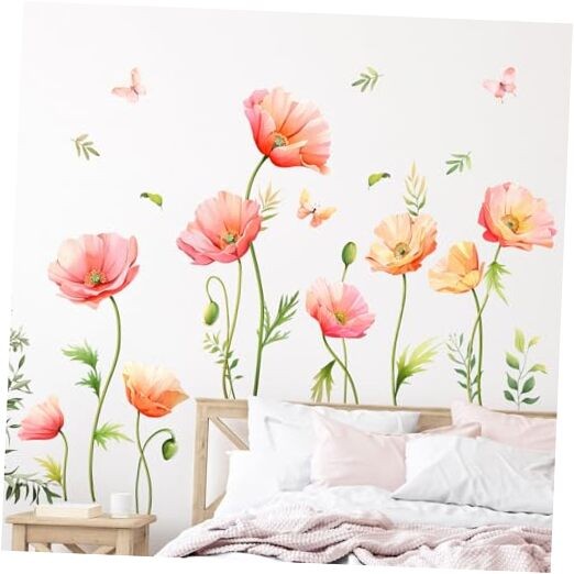 Large Pink Floral Wall Decals Butterfly Wall Stickers Peel and Poppy Flower