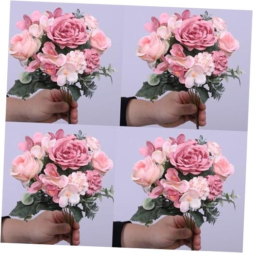 Pack Artificial Peony Flowers, Silk Peonies Flowers Fake Peonies 4 Rose + Pink