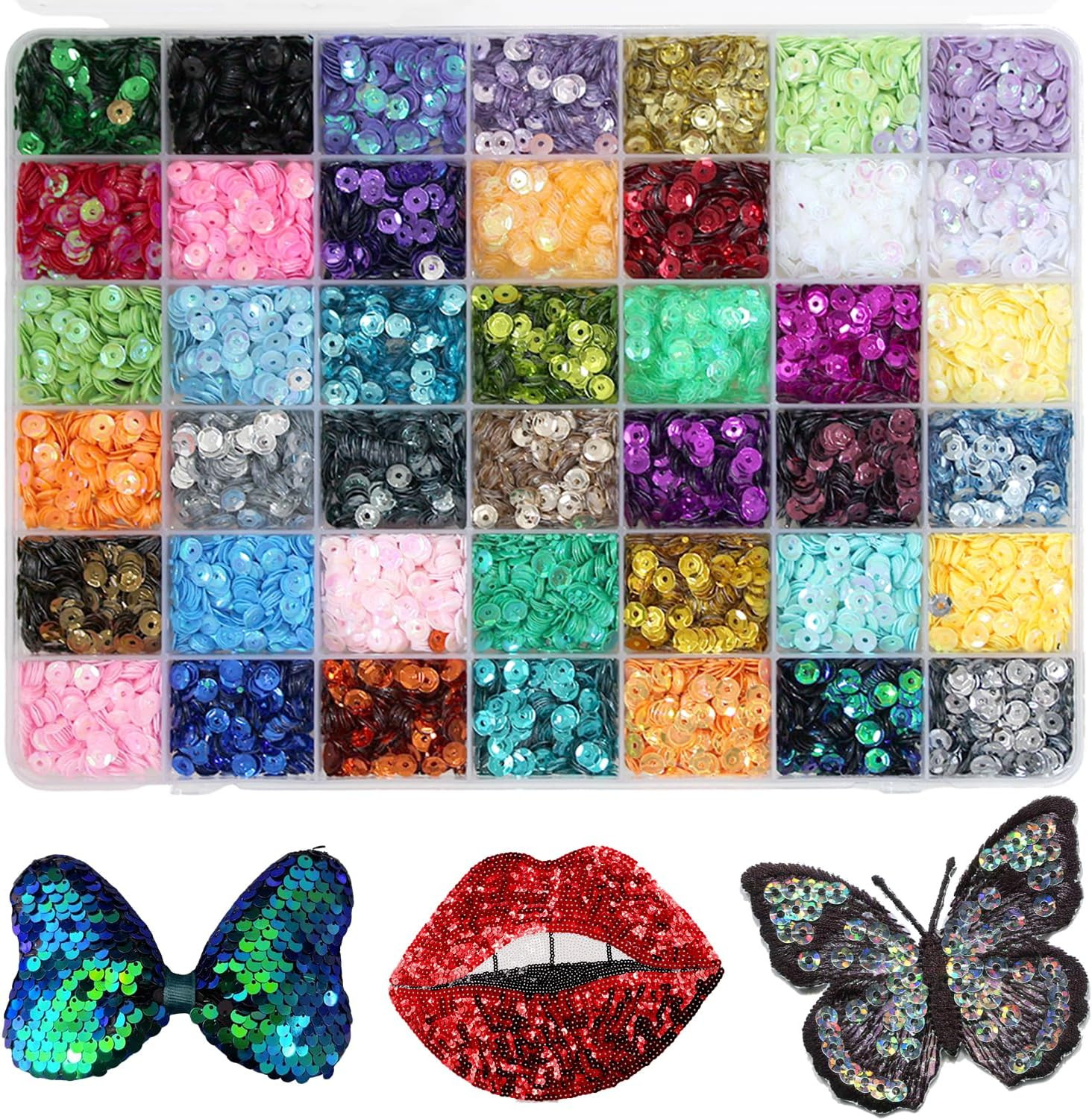 12600Pcs Loose Sequins Bulk,  5MM round Sequins with Hole 42 Colors Rainbow Sewi
