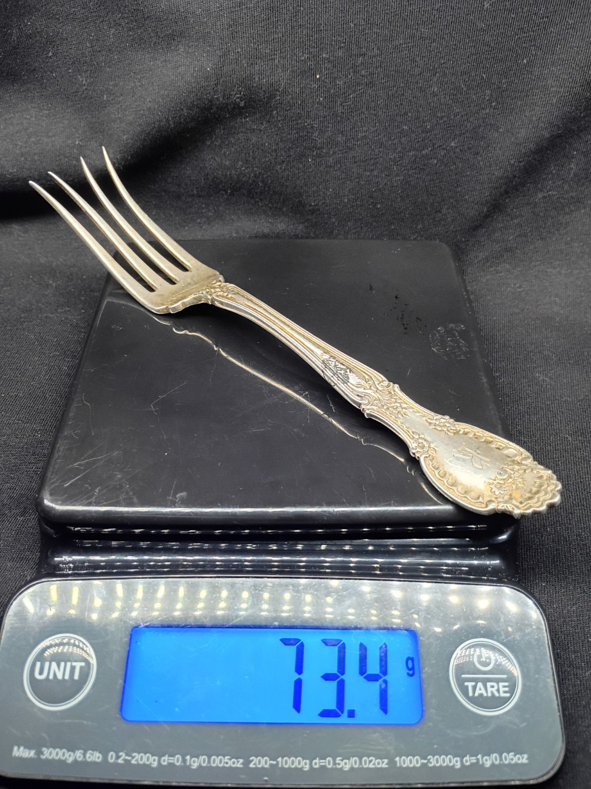 7.5" Monogrammed Tiffany & Co "Richelieu" Sterling Floral Cold Meat Fork 73.4 g