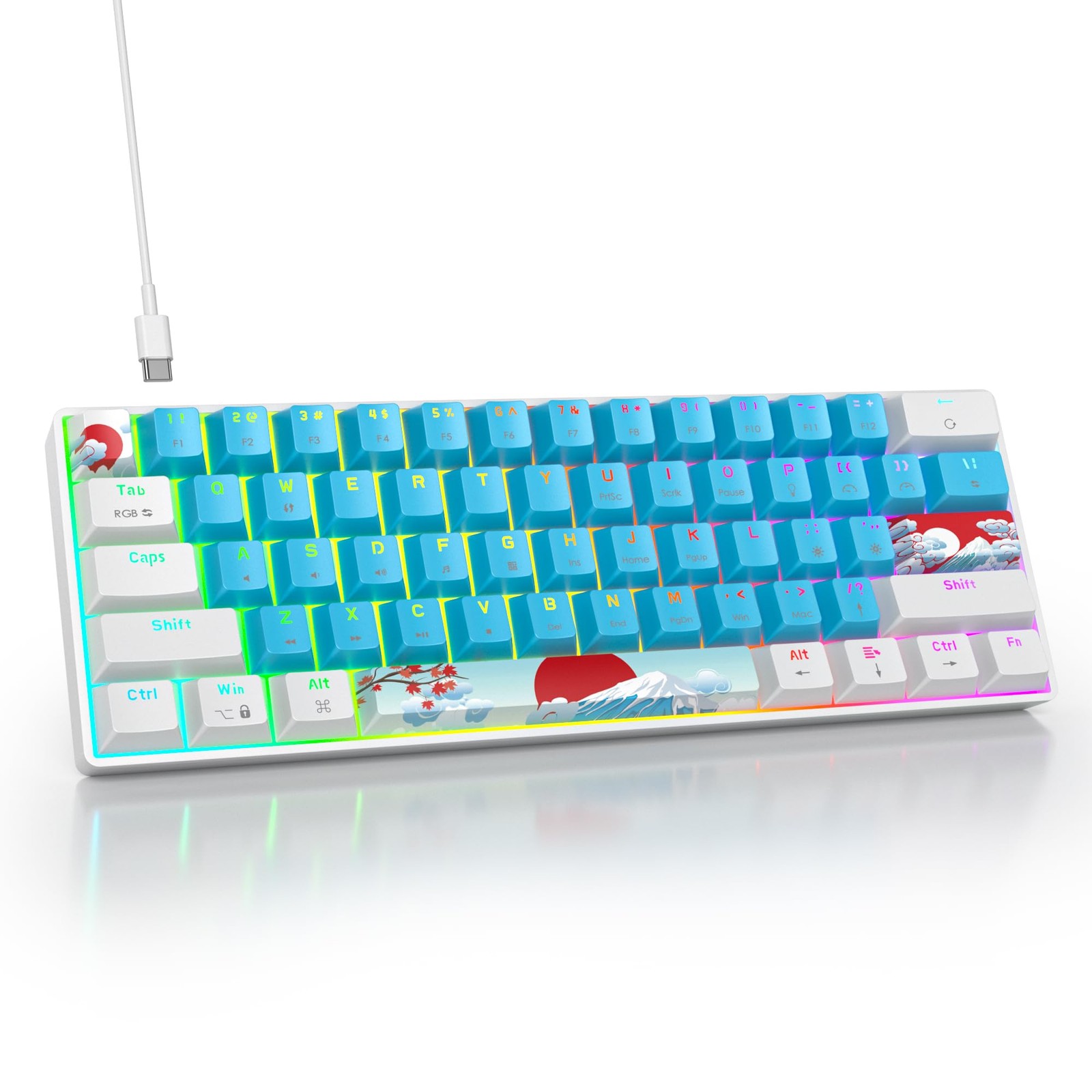 Compact 60% Mechanical Keyboard RGB Backlit 61 Keys Mini USB Wired for Gaming