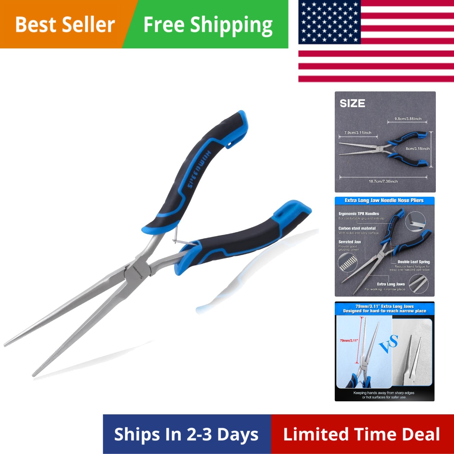 Long  Needle Nose Pliers Thin Extra Long Needle Nose Pliers with Serrated J