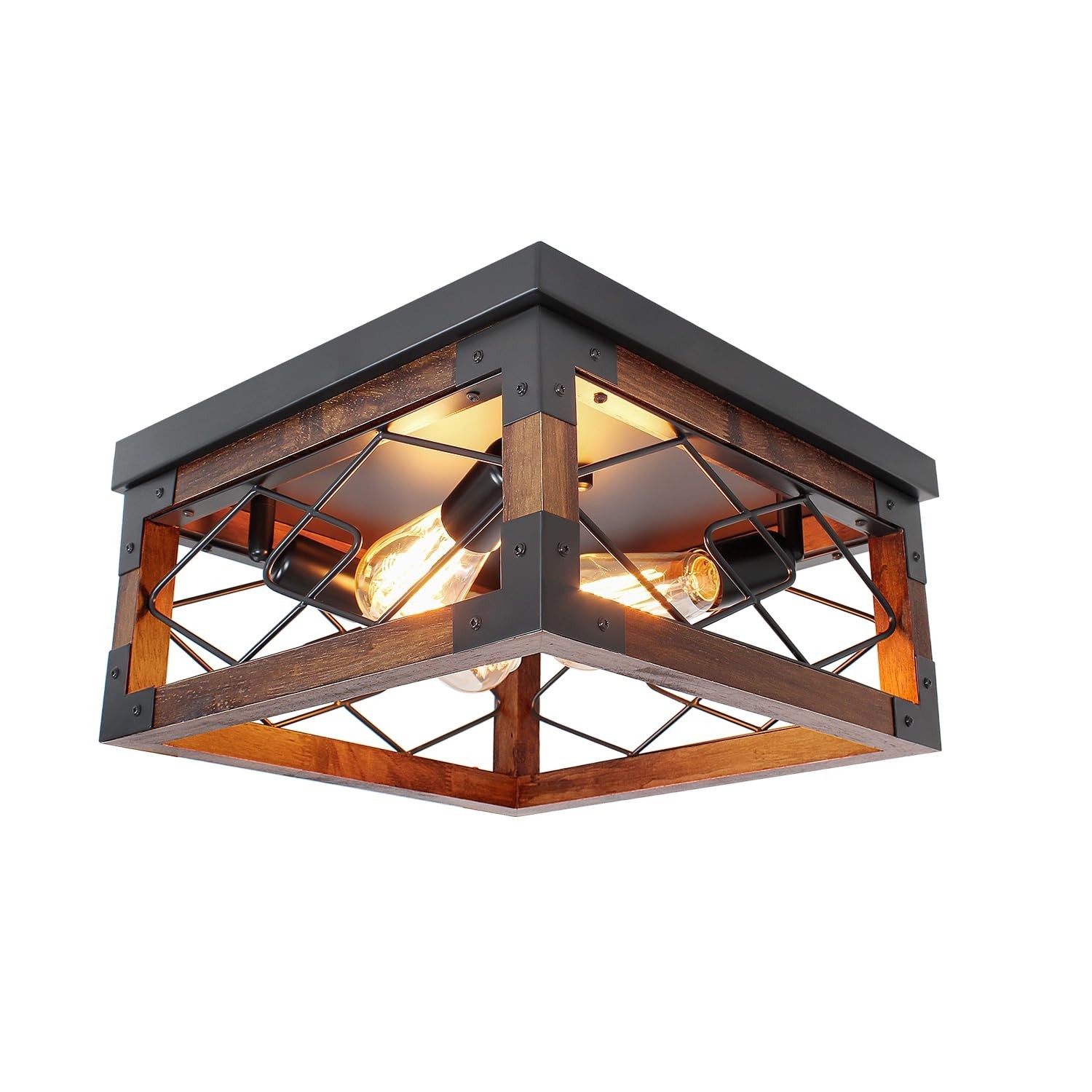 Farmhouse Flush Mount Ceiling Light Fixture, 4-Light Close to Ceiling Light w...