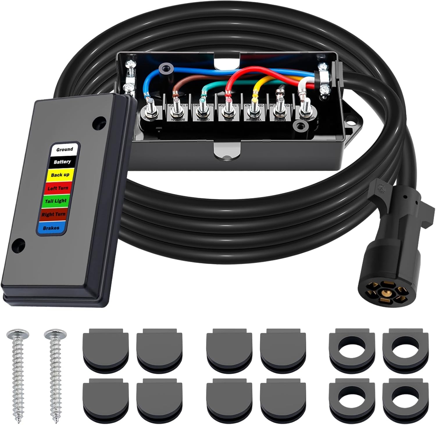 7 Way Trailer Wiring Harness Kit 8 FT Trailer Cord with 7 Pin Trailer P