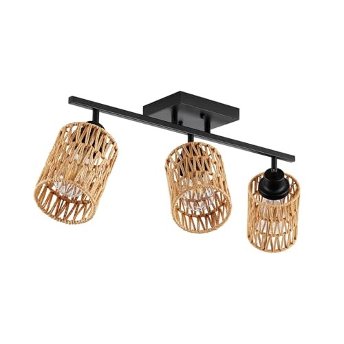 Rattan Ceiling Lighting Kits Track Lighting Fixture with Boho Farmhouse 3-Light
