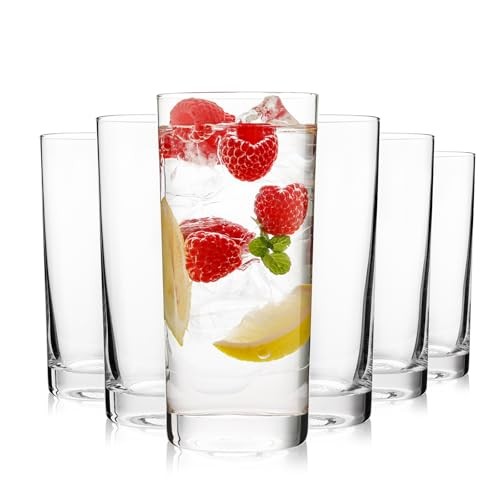 Highball Glasses Set of 6, 16oz Tall Drinking Glasses, Water Glass 16oz Set 6