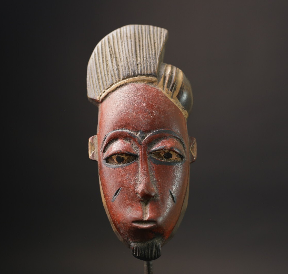 African Vintage Baule Mask Hand Carved Authentic Wood Wall Art-7198