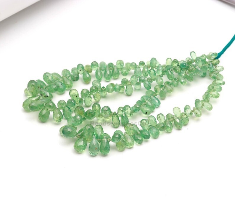 Mint Kyanite Faceted Teardrop Beads: AAA Grade, 4" Strand