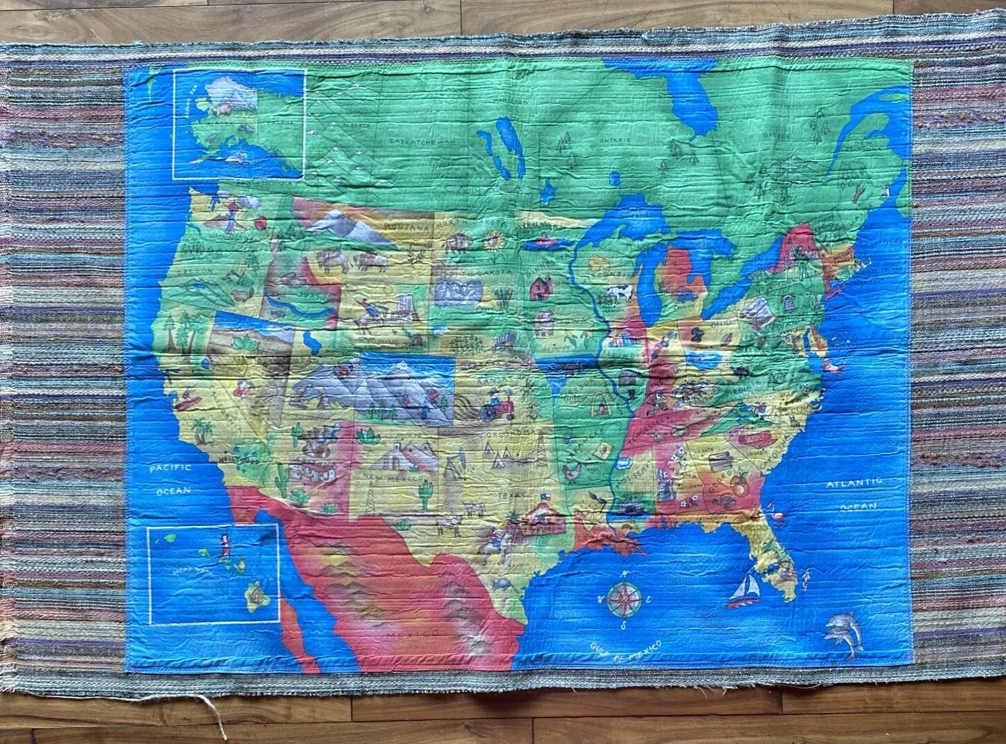 United States Map Kid's Fabric Wall Hanging Graphics 58” X 37”