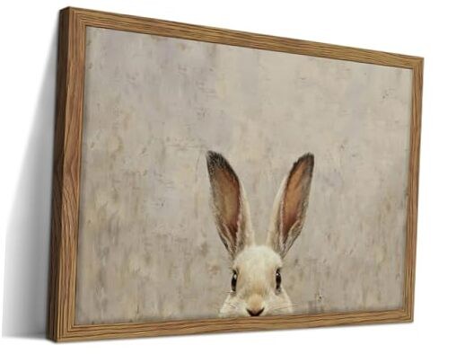 Vintage Wall Art Wall Decor Painting, Small 10"L x 8"W Easter Bunny Framed