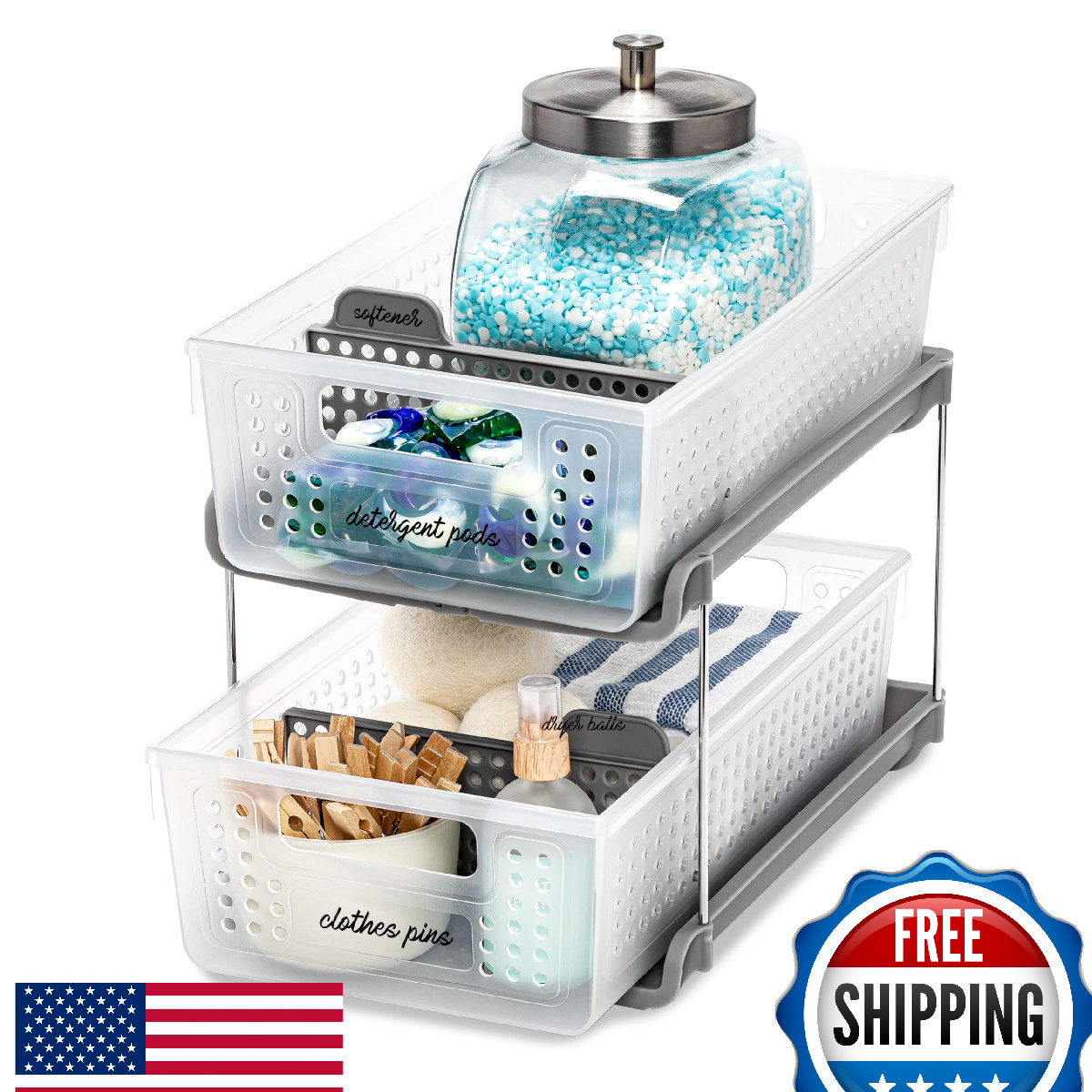 madesmart Premium 2-Tier Organizer Pull Out Sliding Drawer Under Cabinet