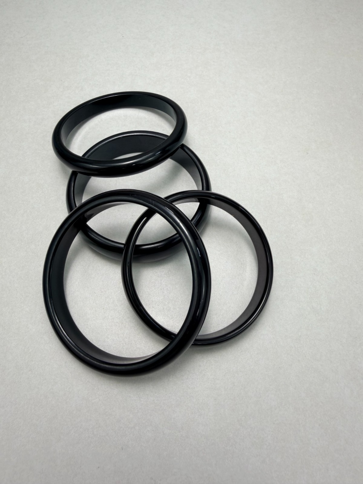 Vintage Black Plastic Bangle Bracelet Set Matte Wide Thin Stackable 4 Piece